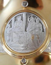 Solid silver gilt antique French Romanesque Chalice.